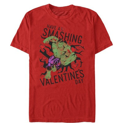 Men's Marvel Valentine's Day Hulk Smashing  T-Shirt - Red - Medium | Target