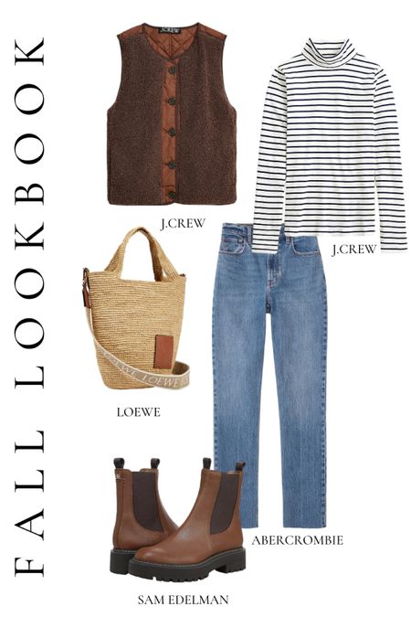Fall lookbook - sherpa vest - stripe turtleneck - straight denim - crossbody bag - boots - xs - 24 - TTS 

#LTKSeasonal