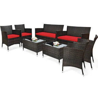 Costway 8PCS Rattan Patio Furniture Set Cushioned Sofa Chair Coffee | Bed Bath & Beyond