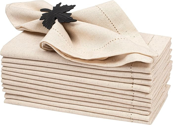 Lightnpro Flax Linen Napkins Set of 12 \u2013 Hemstitched Dinner Cloth Napkins, Washable and Reus... | Amazon (US)