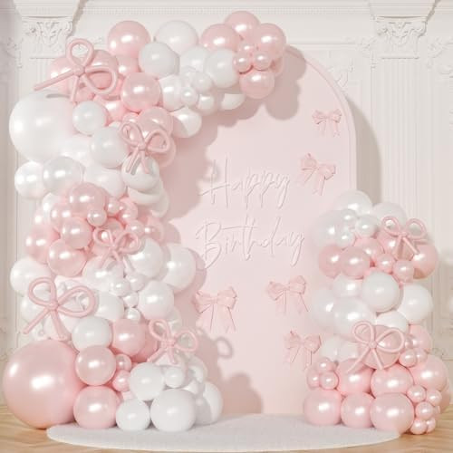 Pink and White Balloon Arch Kit, 116Pcs Double Stuffed Balloons Pearl Pink White Bow Balloons Gar... | Amazon (US)