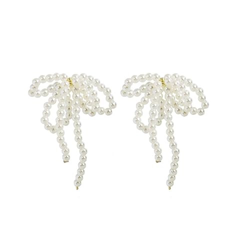 Pearl Bow Dangle Earrings Sterling Silver Post Adorable Charm Bowknot Faux White Pearl Beaded Cha... | Amazon (US)