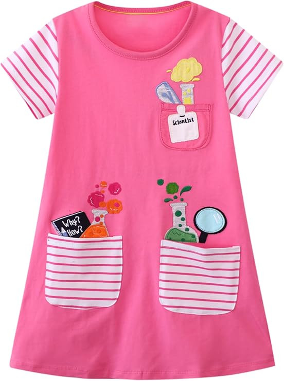 FreeLu Toddler Girls Striped Summer Dress Cartoon Appliques Dresses Girls Cotton Casual Clothing ... | Amazon (US)