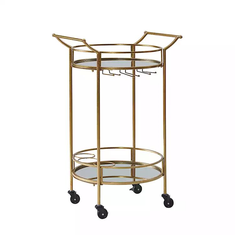 Gold Metal Frame Bar Cart with Mirrored Shelves | Kirkland's Home