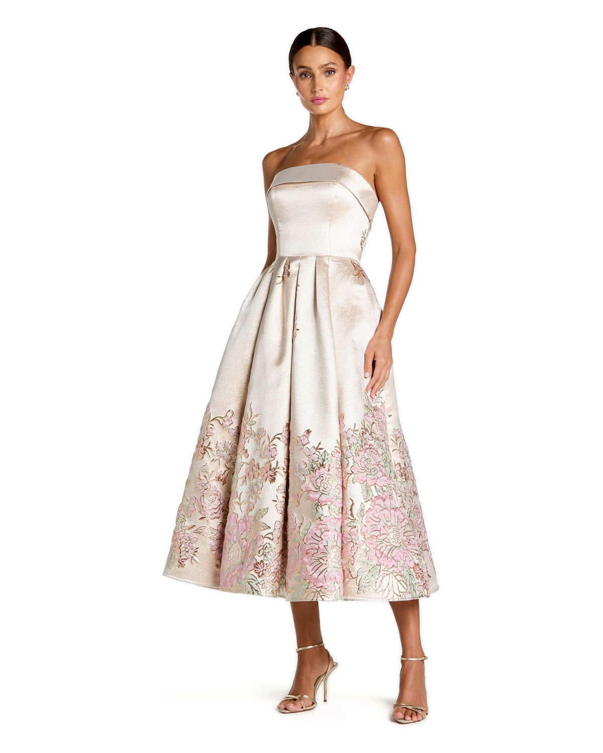 Mac Duggal Women's Floral Strapless Brocade A Line Midi Dress - Champagne multi | Macy's