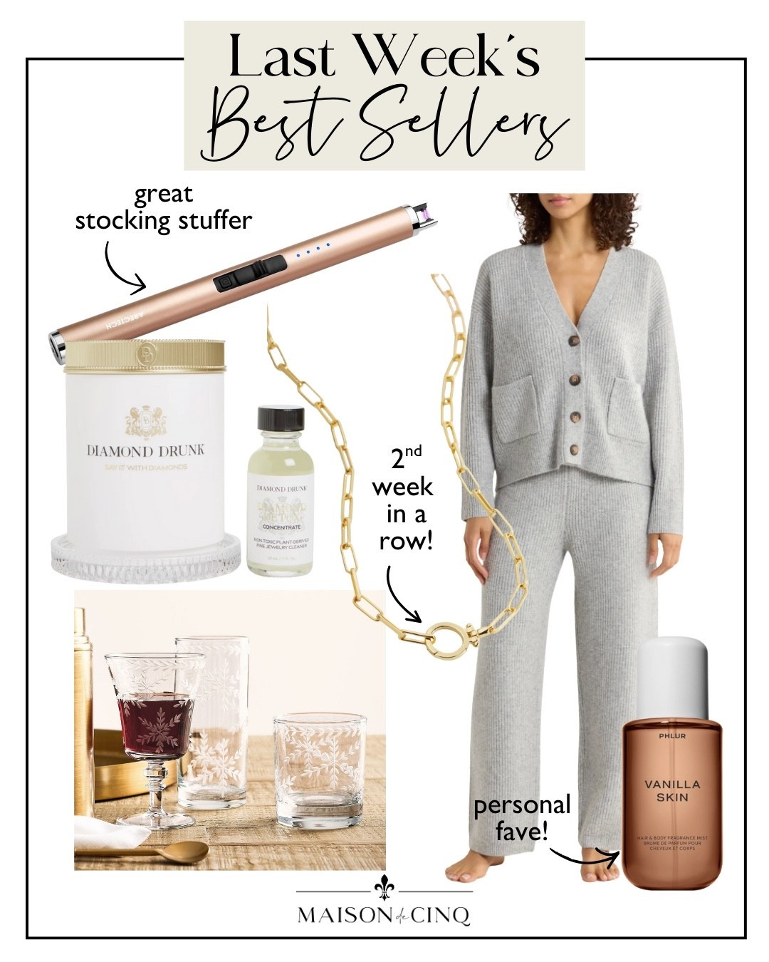 Last week’s best sellers include the BEST jewelry cleaner ever, cozy lounge wear, my fave fragrance, great necklace 50% off, and more!

Gifts for her, gift ideas, beauty gifts, jewelry gifts, stocking stuffers, tabletop, hostess gift 

#LTKSaleAlert #LTKGiftGuide #LTKFindsUnder50
