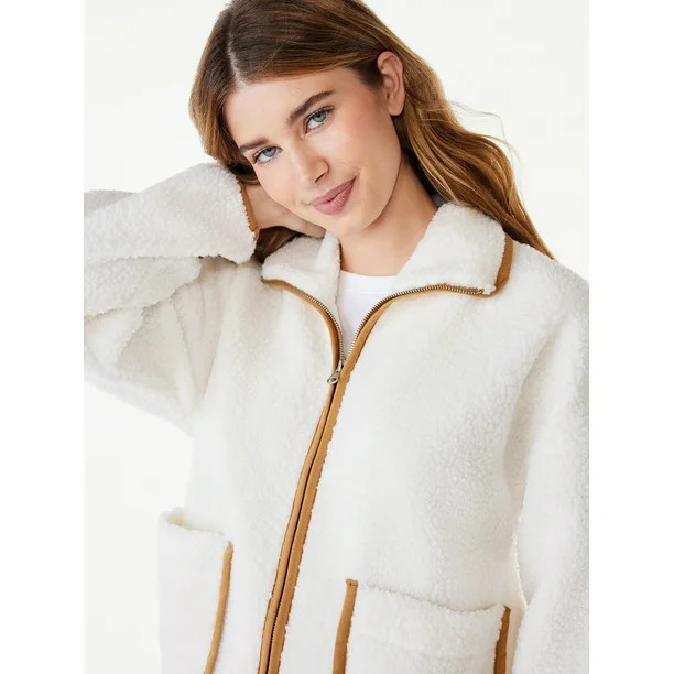 Free Assembly Women's Patch Pocket Mixy Teddy Fleece Jacket, Sizes XS-XXL | Walmart (US)