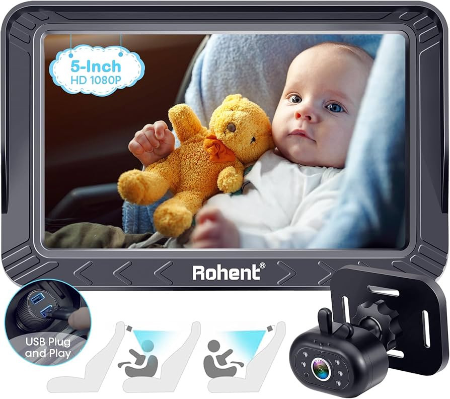 Rohent Baby Car Camera - 5-Inch HD 1080P, Night Vision, Easy Install, Rear & Forward-Facing Seat,... | Amazon (UK)