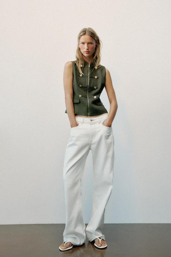 Zara - Frog Fastening Vest - Light Beige - Xl - Woman | Zara US