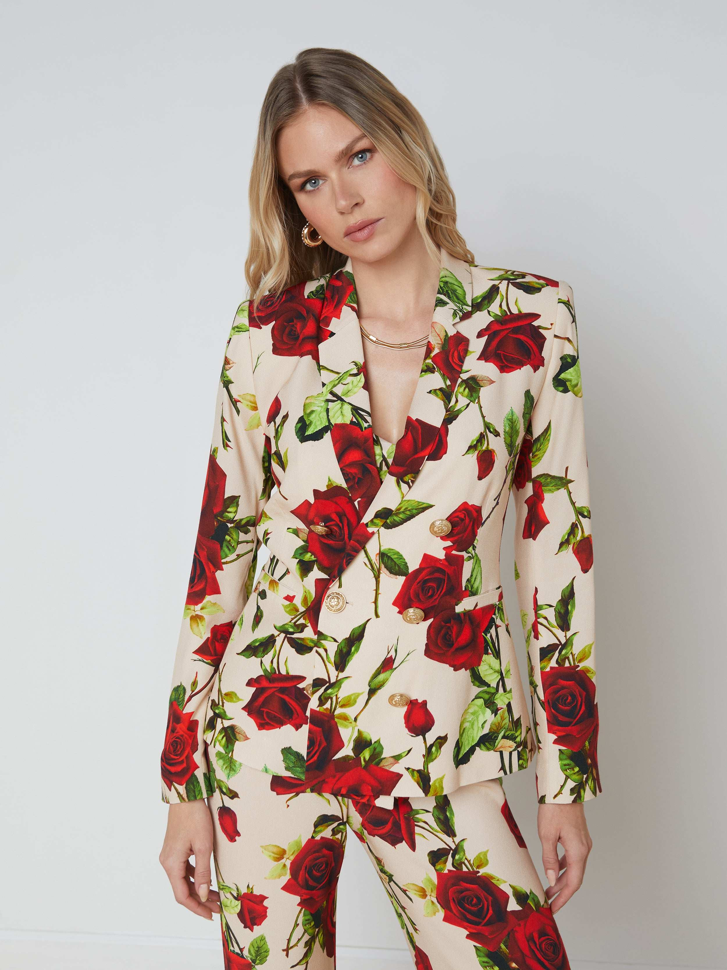 L'AGENCE - Colin Double-Breasted Blazer in Sand/Red Romantic Rose | L'Agence