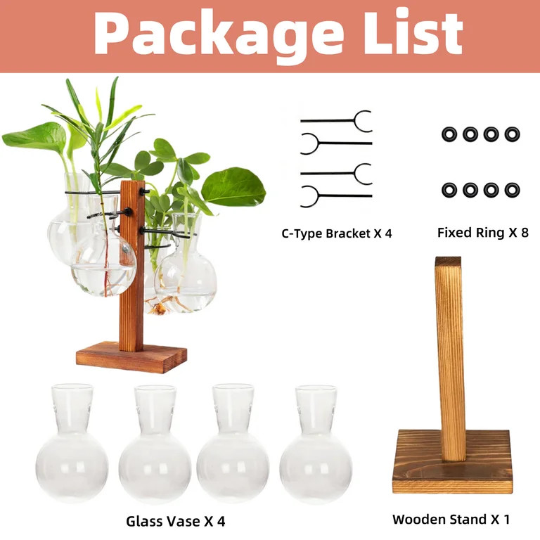 Plant Terrariums Kit Desktop Hydroponics Air Planter Holder with 4 Bulb Beaker Glass Vase and Sol... | Walmart (US)