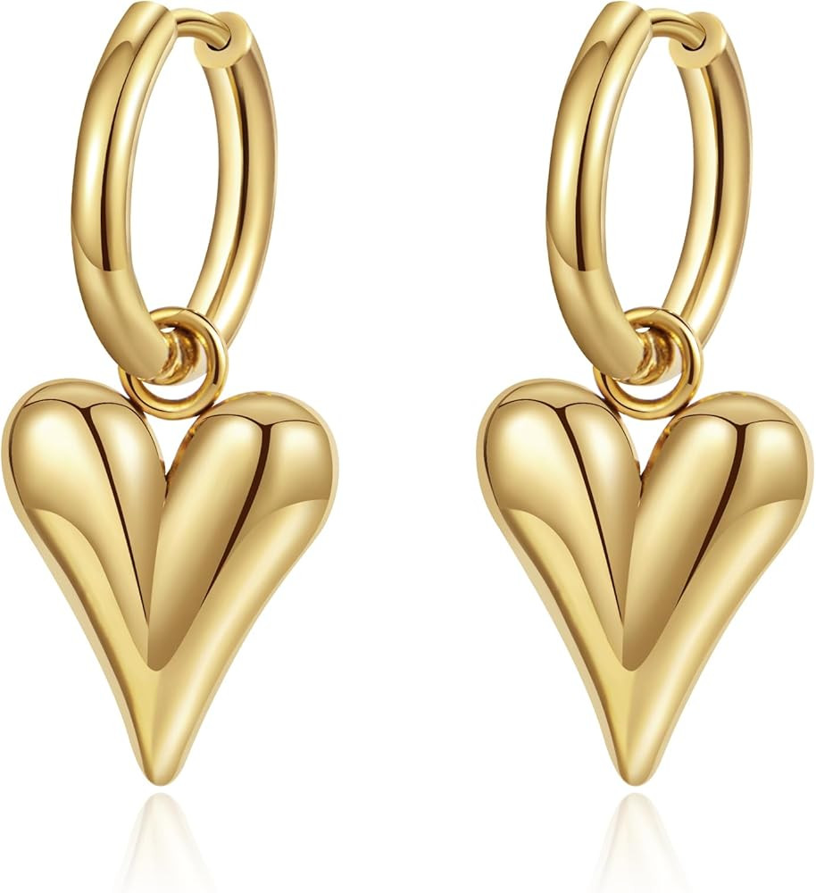 Gold Hoop Earrings for Women, Stainless Steel Heart Star Hoop Earrings with Convertible Drop Dang... | Amazon (US)