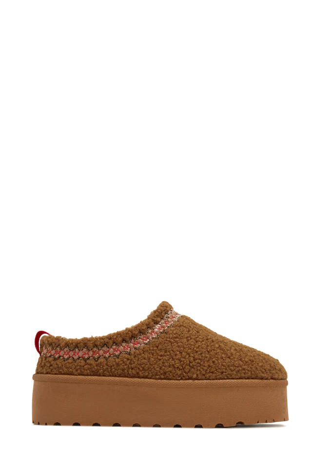 Miss Lola | Coffee Break Ivory Faux Sherpa Slip On Platforms | MISS LOLA