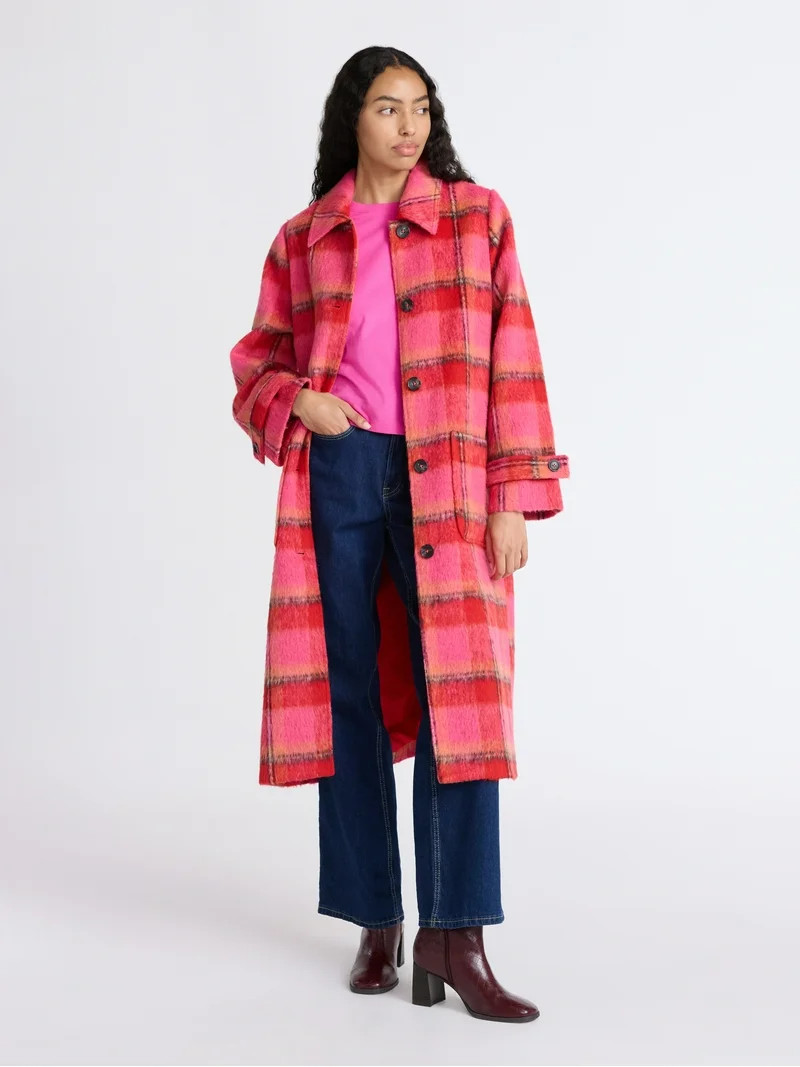 Free Assembly Women's and Women's Plus Long Wool Blend Coat, Sizes XS-4X | Walmart (US)