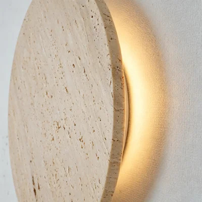 11.8" Natural Travertine Wall Sconce, Modern Wabi-Sabi Round Stone Wall Light for Bedroom & Living Room | Wayfair North America