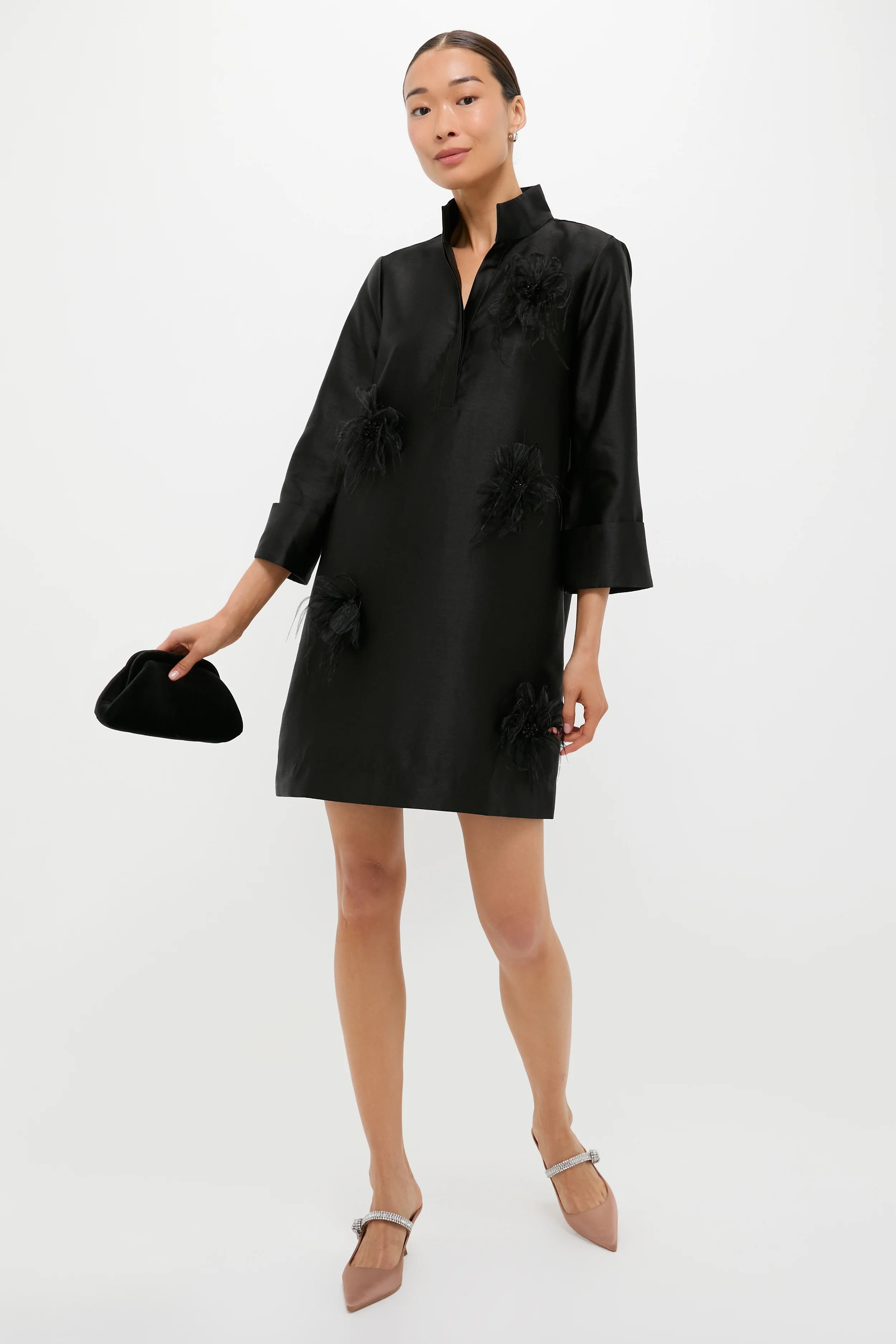 Black Embellished Dupioni Megan Dress | Tuckernuck (US)