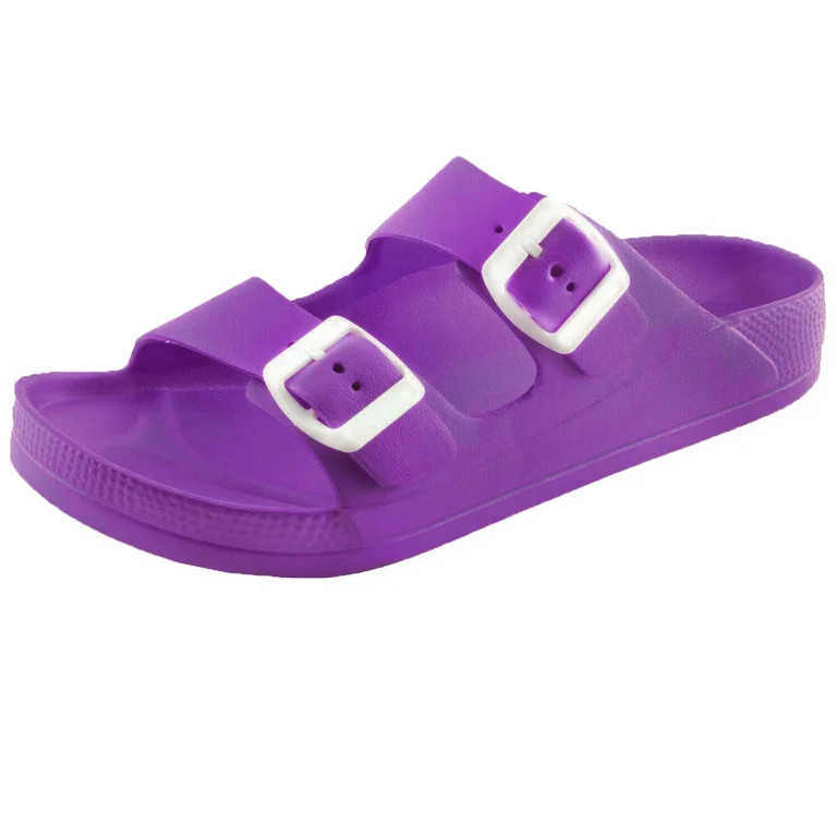 Women's Lightweight Comfort Soft Slides EVA Adjustable Double Buckle Flat Sandals | Walmart (US)