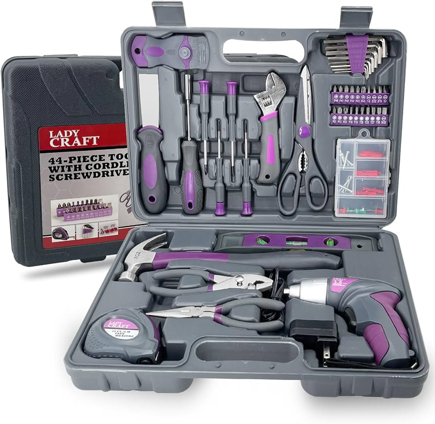 44PCS 4V Cordless Screwdriver Tool Kit Set Pink Color Tools Lady Tools Kit Home Repair Set Toolbo... | Amazon (US)