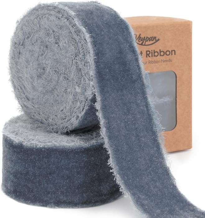 Dusty Blue Velvet Ribbon 1-1/2 Inch x 6 Yd Handmade Frayed Vintage Ribbons for Christmas Tree Hom... | Amazon (US)