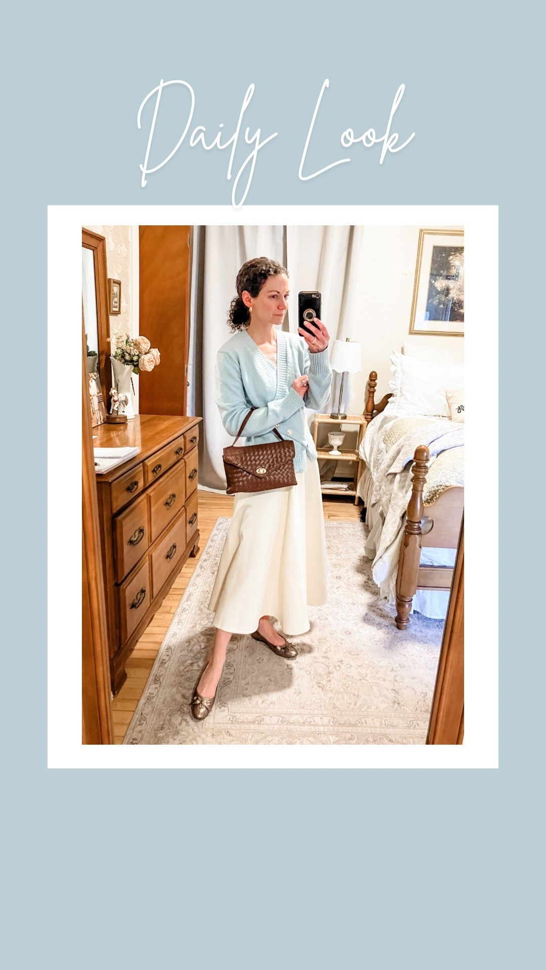 A classic blue and white outfit for spring!
Light blue wrap sweater from Amazon. 
Cropped white lace cami from Amazon  
White a-line skirt from Chicwish. 
Gold and white topaz earrings from Peachmind. 
Eternity band from Amazon. 
Brown woven handbag from Moda Luxe. 
Petite outfit. Modest outfit. Spring outfit. Classic outfit  

#LTKootd #LTKdayinmylife #LTKgrwm