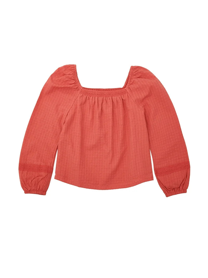Wonder Nation Girls Long Sleeve Lace Trim Top, Sizes 4-18 & Plus | Walmart (US)