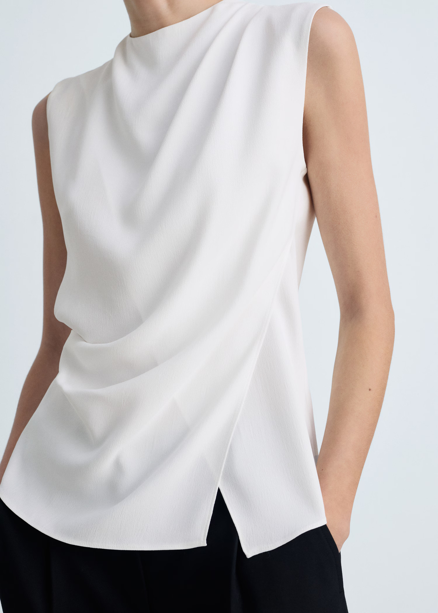 Sleeveless draped blouse - Women | MANGO United Kingdom | MANGO (UK)