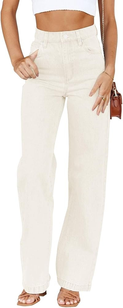 Womens Jeans Mid Waisted Straight Leg Loose Stretchy Lightweight Tummy Control Trendy Jeans for W... | Amazon (US)