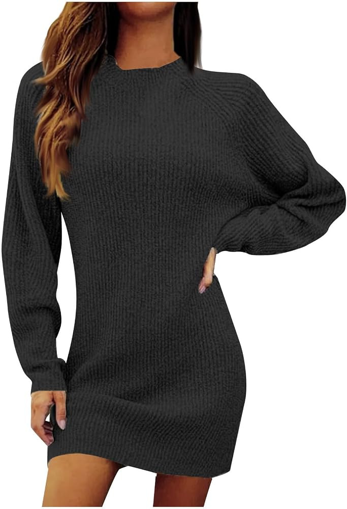 Womens Mock Neck Long Sleeve Sweater Mini Dress Casual Loose Solid Color Knitted Short Dresses 20... | Amazon (US)