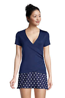 Women's UPF 50 Sun Protection V-neck Surplice Wrap Swim Tee Rash Guard | Lands' End (US)