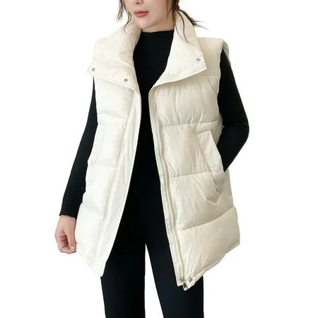 JDEFEG Womens Plus Vest Jackets Women Autumn and Winter Casual Solid Color Warm Belt Pocket Padded V | Walmart (US)