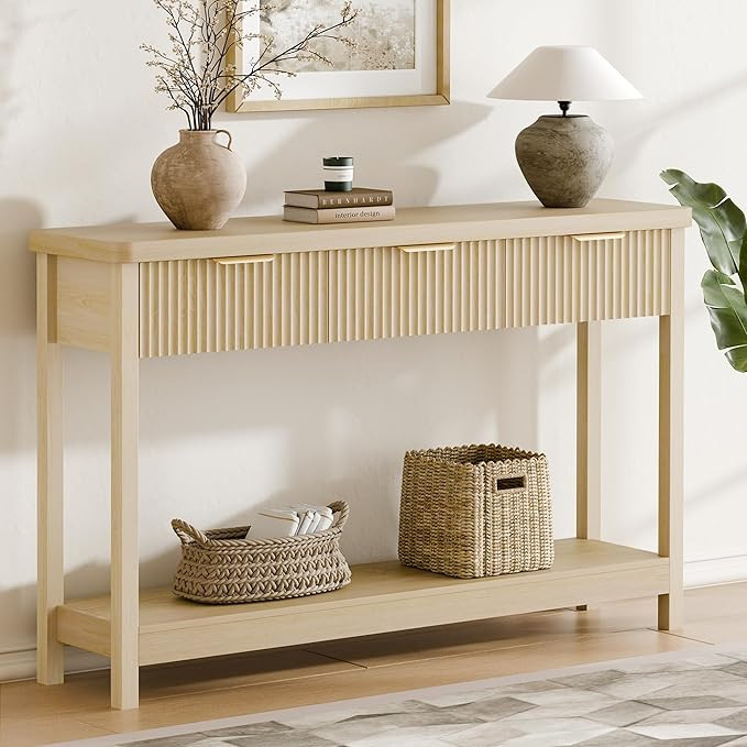 Lulive 51" Fluted Console Table for Entryway, Entryway Table with 3 Wooden Drawers, Farmhouse Beh... | Amazon (US)