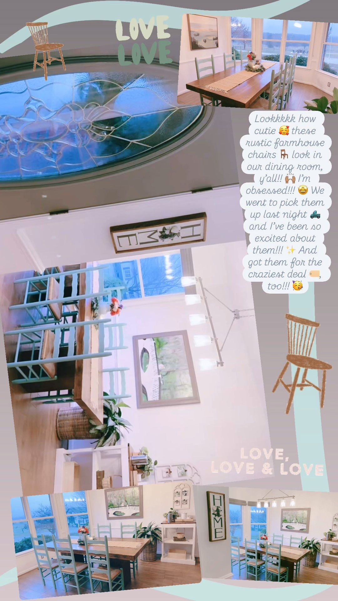 Lookkkkk how cutie 🥰 these rustic farmhouse chairs 🪑 look in our dining room, y’all!! 🙌🏽 I’m obsessed!!! 🤩 We went to pick them up last night 🛻 and I’ve been so excited about them!!! ✨ And got them for the craziest deal 🏷️, too!!! 🥳