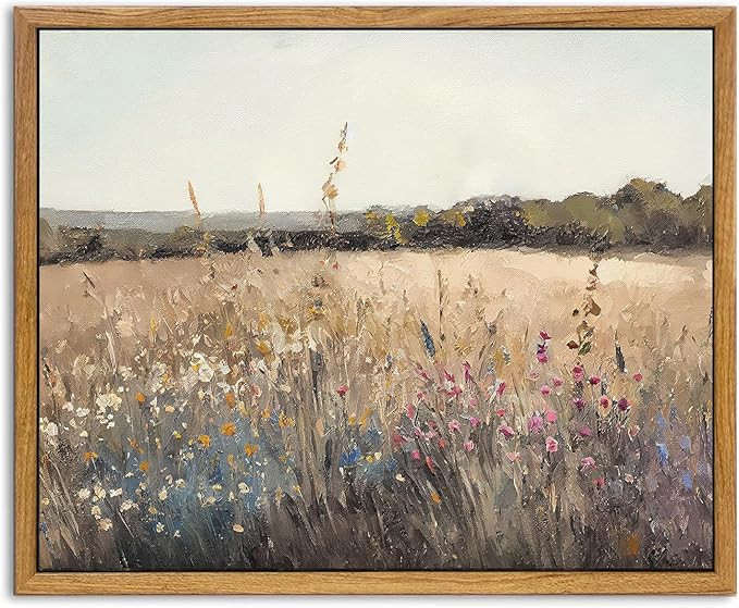 KBKBART Framed Vintage Wall Art Prints, Retro European Country Autumn Wildflower Field Landscape ... | Amazon (US)