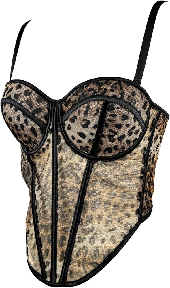 VEENDEO Corsé de fiesta vintage con estampado de leopardo para mujer, brasier corto con tirantes... | Amazon (US)