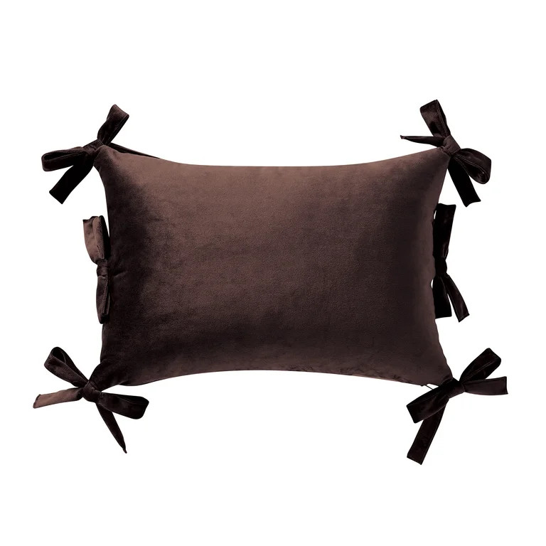 Home Decor Collection 14" x 20" Dark Brown Velvet Bow Decorative Pillow | Walmart (US)