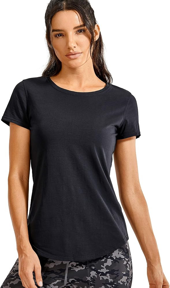 CRZ YOGA Women's Pima Cotton Short Sleeve Workout Shirt Yoga T-Shirt Athletic Tee Top | Amazon (US)