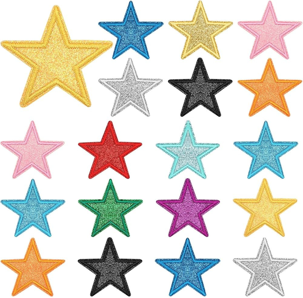 AUGSUN 30pcs Glitter Star Iron on Patches Clothing Embroidered Colorful Shiny Star Sew on Patches... | Amazon (US)