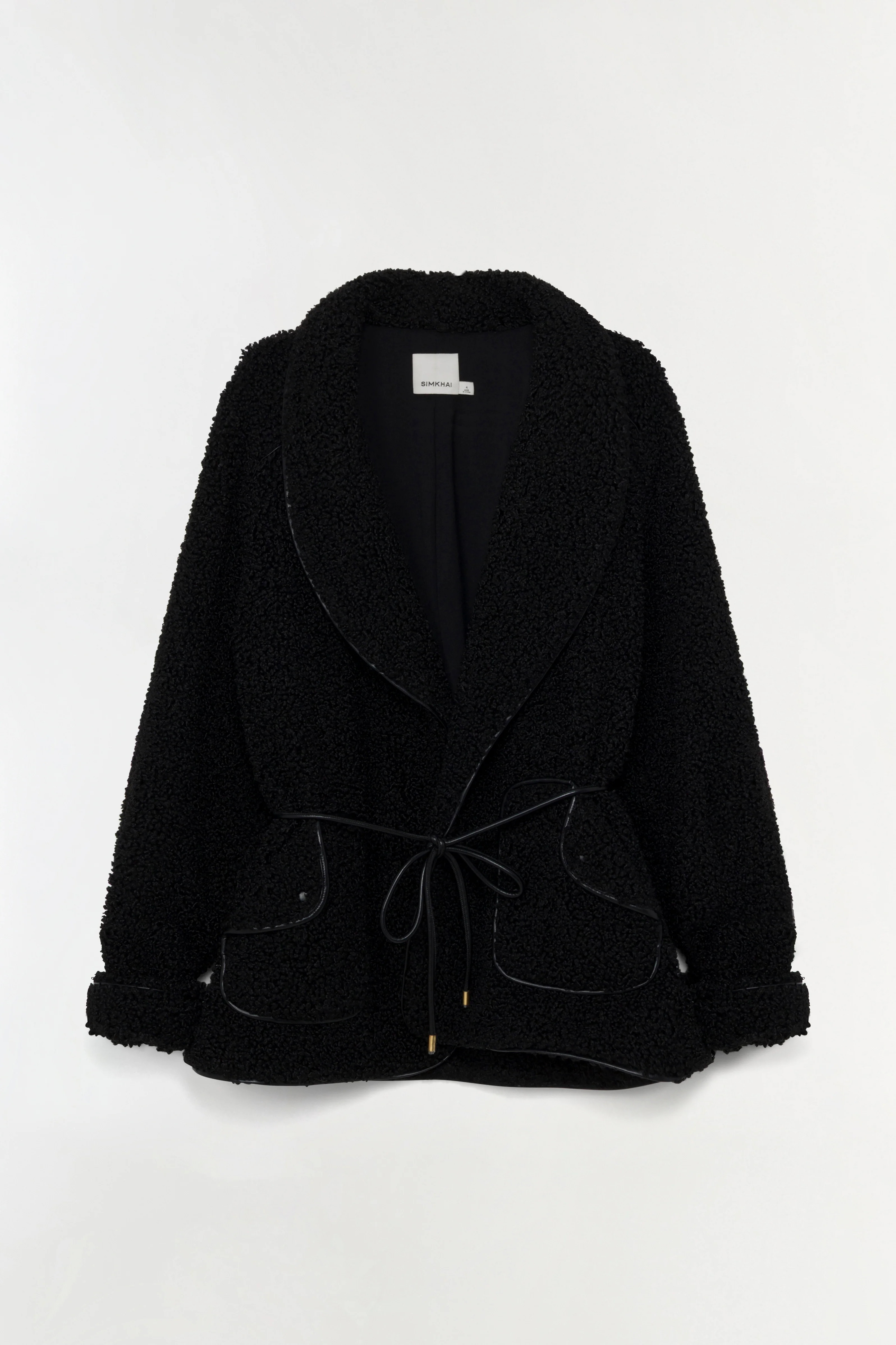 SIMKHAI Women's Kimia Tie Waist Jacket in Black, Vegan Leather, Size XL | Simkhai