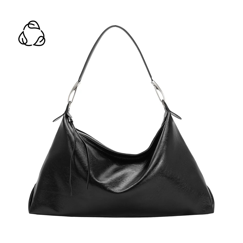 Black Charlie Large Crinkly Recycled Vegan Leather Tote Bag | Melie Bianco | Melie Bianco