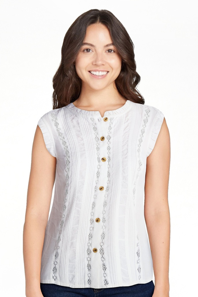 Time and Tru Women's Lace Inset Sleeveless Cotton Top, Sizes XS-XXXL | Walmart (US)