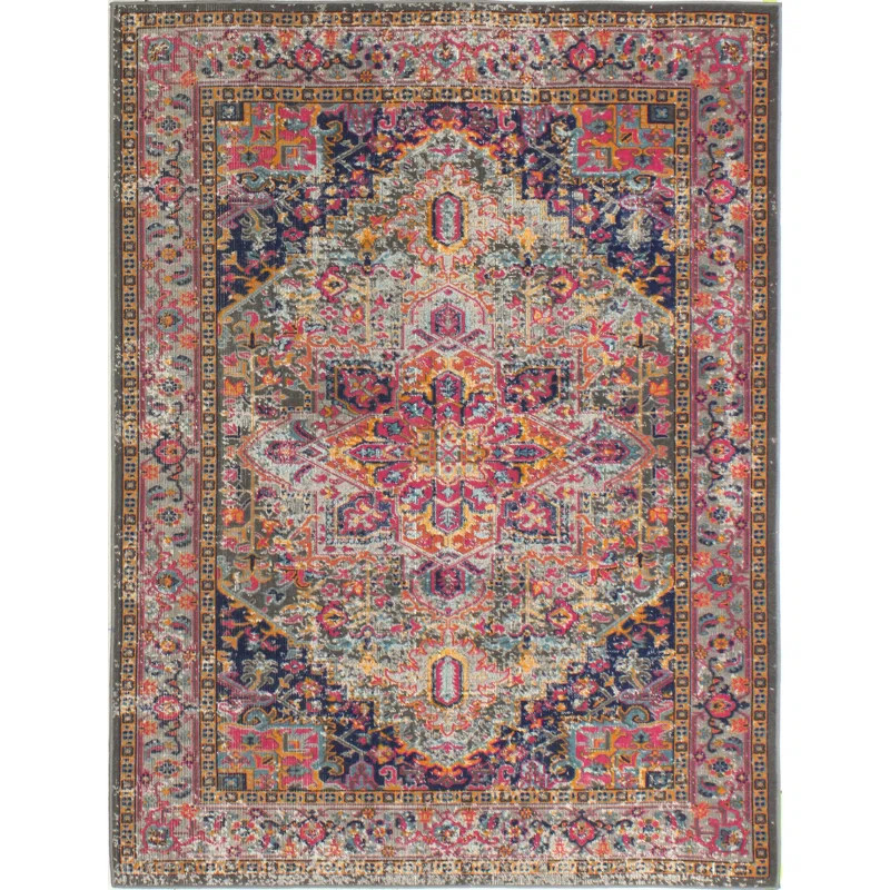 Ashburn Oriental Pink/Navy Blue/Light Blue Area Rug | Wayfair North America