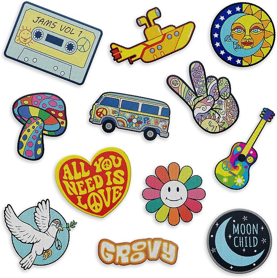 Iron on Hippie Patches Retro - The Carefree Bee | Set of 12 Iron On Vintage Patches, Cute Patches... | Amazon (US)