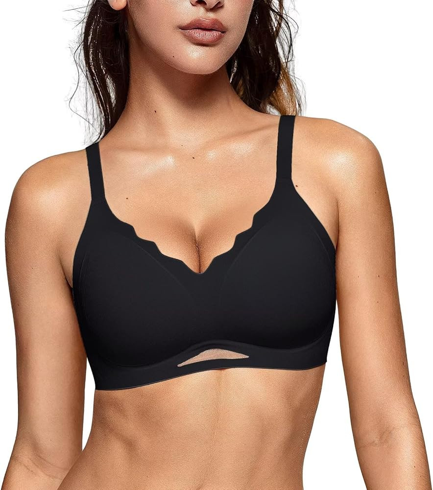 Vertvie Bras for Women Wireless Comfortable Push Up Bra Scalloped Seamless Full Coverage No Under... | Amazon (US)