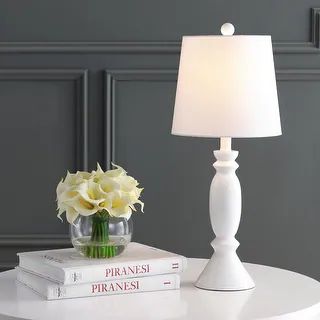 SAFAVIEH Lighting Kian Farmhouse White 24-inch LED Table Lamp - 10"x10"x24" | Bed Bath & Beyond