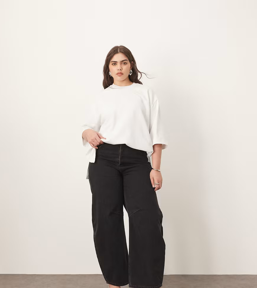 ARRANGE Curve Sydney denim barrel leg jeans in washed black | ASOS (Global)