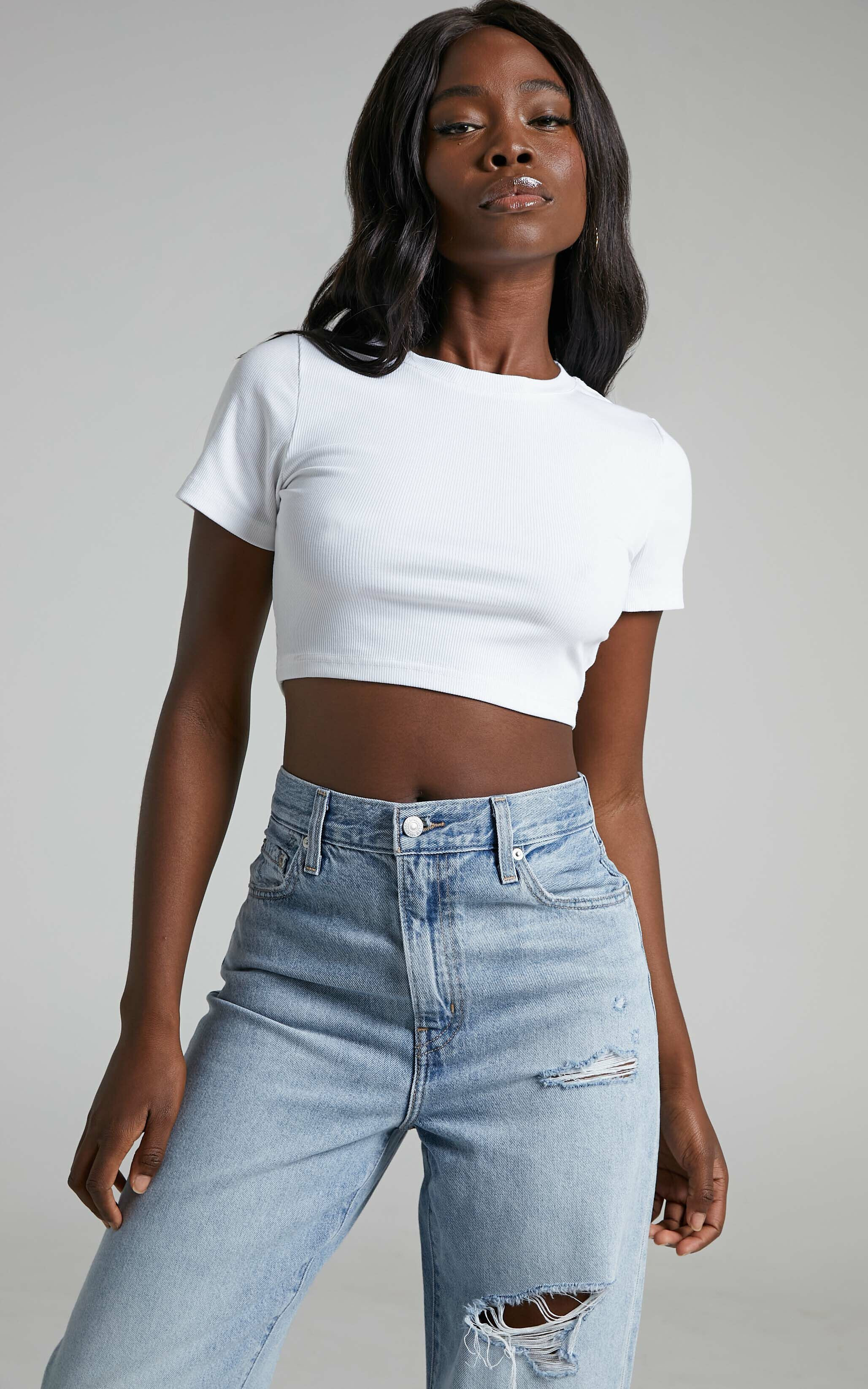 Susannah Ribbed Cropped Tee in White | Showpo | Showpo - deactived