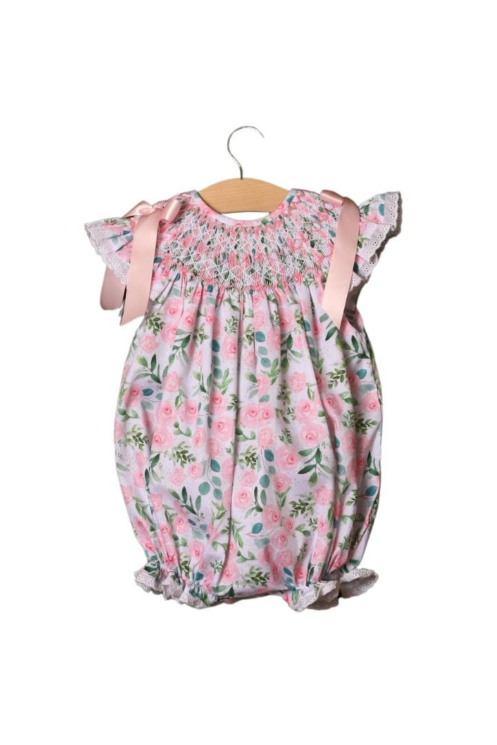 Smocked Heirloom Floral Bow Bubble | The Smocked Flamingo