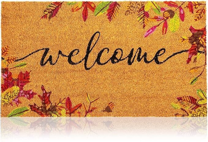 Juvale Natural Coir Welcome Door Mat, Autumn Leaves Fall Decor (30 x 17 in) | Amazon (US)