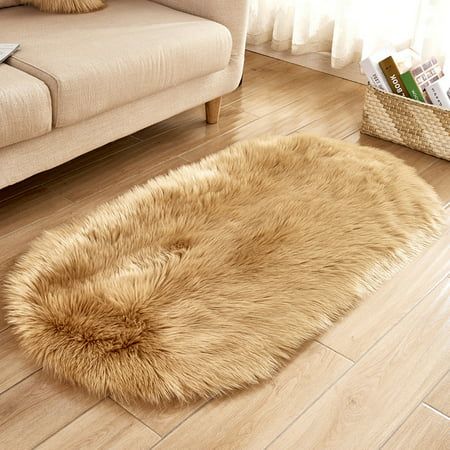 Oval Soft Fluffy Faux Sheepskin Fur Area Rugs White Faux Fur Bedside Rug Nordic Red Center Living Ro | Walmart (US)