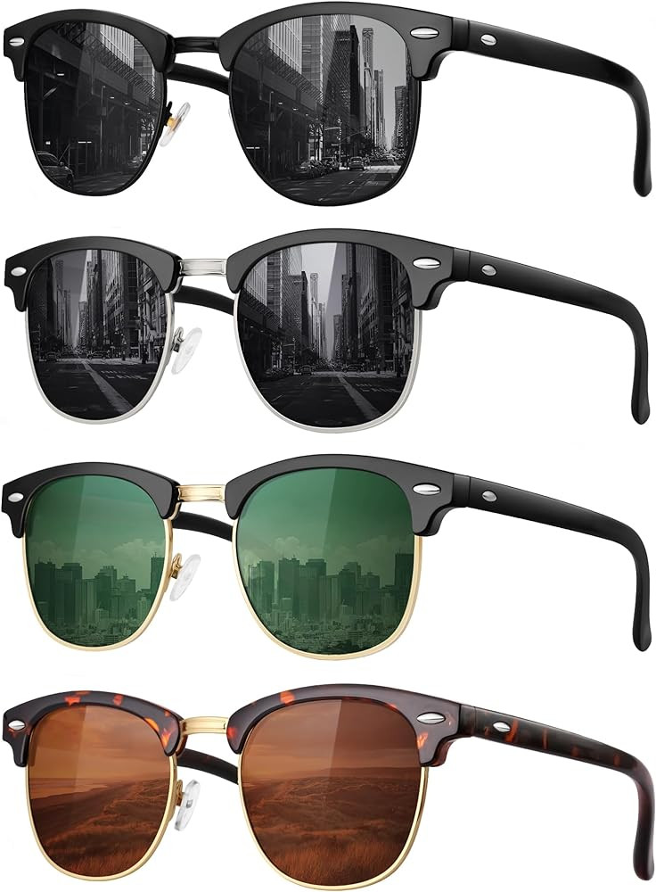 FURISHQI 4 PACK Classic Polarized Sunglasses for Men and Women Retro Style Semi Rimless Frame Sun... | Amazon (US)